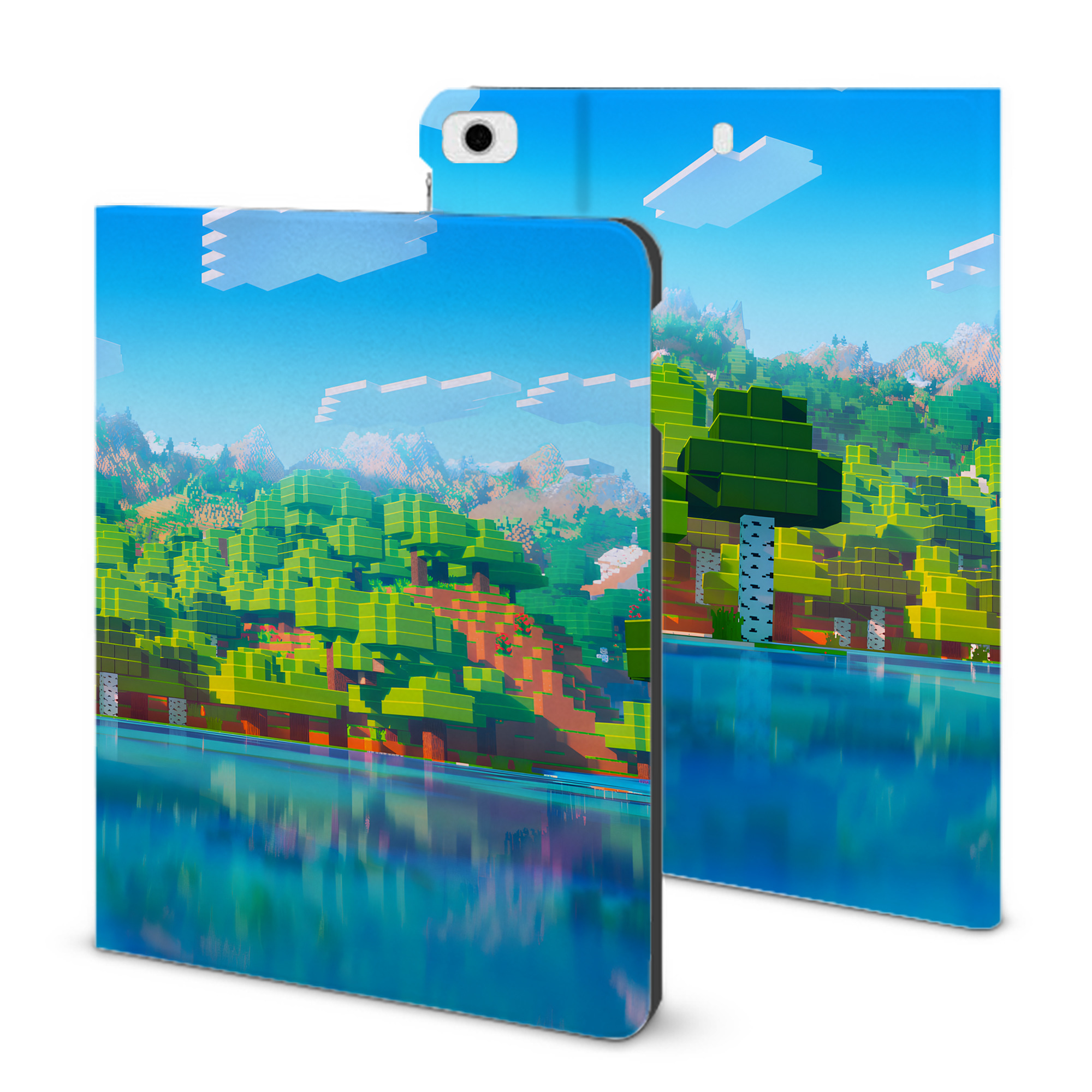 （画像用） マインクラフト ブロックの世界 Minecraft MC Block world IPad ケース ブック型 PUレザー TPU 耐衝撃 軽量 薄型 ペン収納なし 全面保護 IPad 各モデル対応